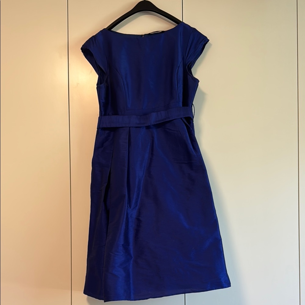 eShakti Blue Faux Linen Midi Dress Bateau Neckline